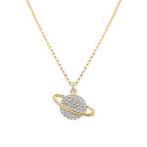 Gold diamond Encrusted Saturn necklace 100ins